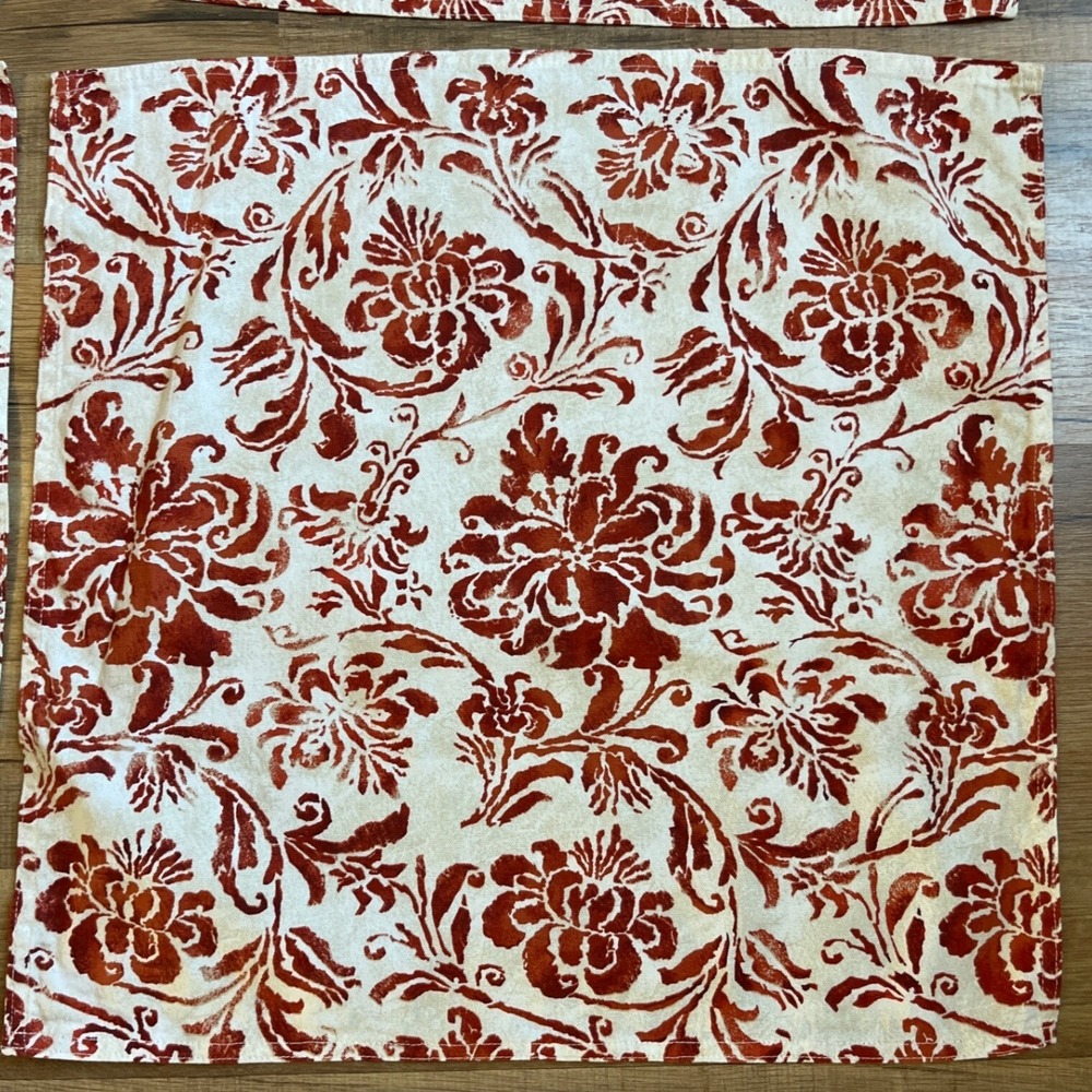 Lauren Ralph Lauren Floral Cloth Napkins Cream‎ Rust Cotton Set of 4 - Picture 3 of 7
